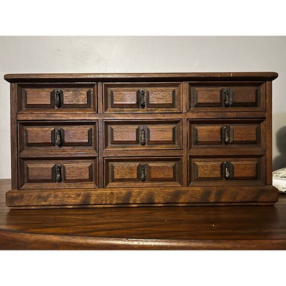 Vintage Mele Wooden Jewelry Dresser Box 7 Drawer Japan Jewel Case Velvet Drawers - Picture 9 of 9